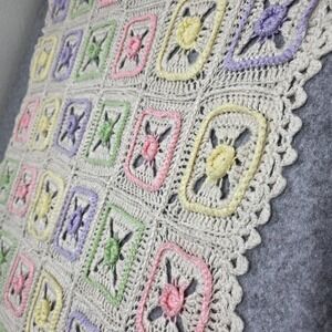 VTG Crochet Afgahn Baby Blanket Throw Granny Square Pastel Rose Knit 48" x 31"